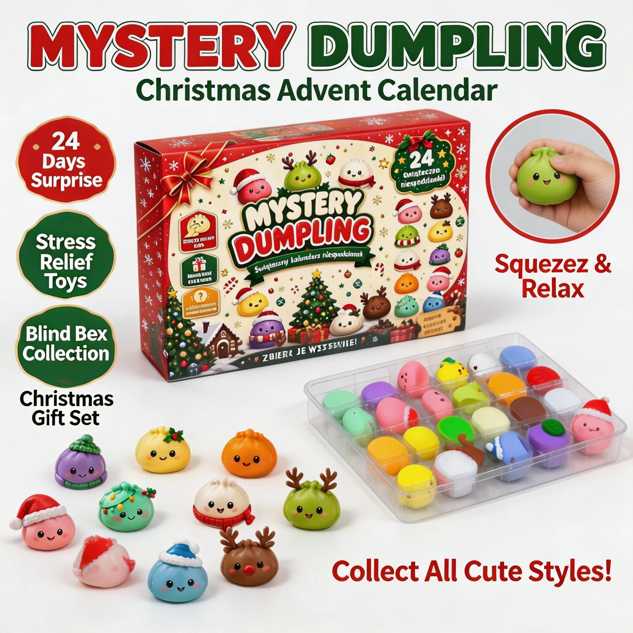 Mystery Box Blind Bag - 24 SZT. Świąteczny Kalendarz Adwentowy, Urocze